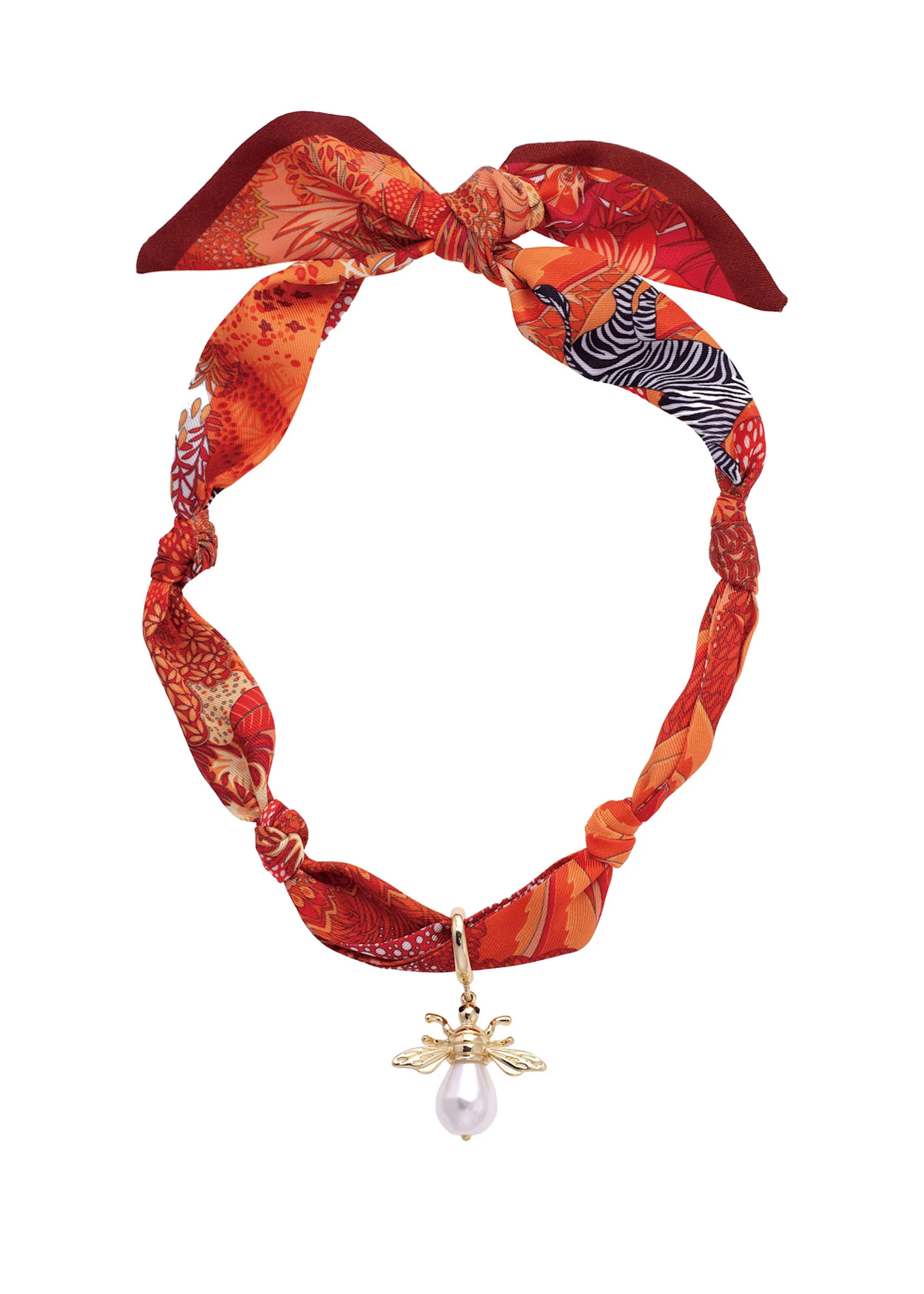 Canvas Monroe Pearl Bumble Bee Scarf Necklace in Orange/Red