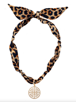 Canvas Maia Greek Keys Scarf Necklace in Leopard
