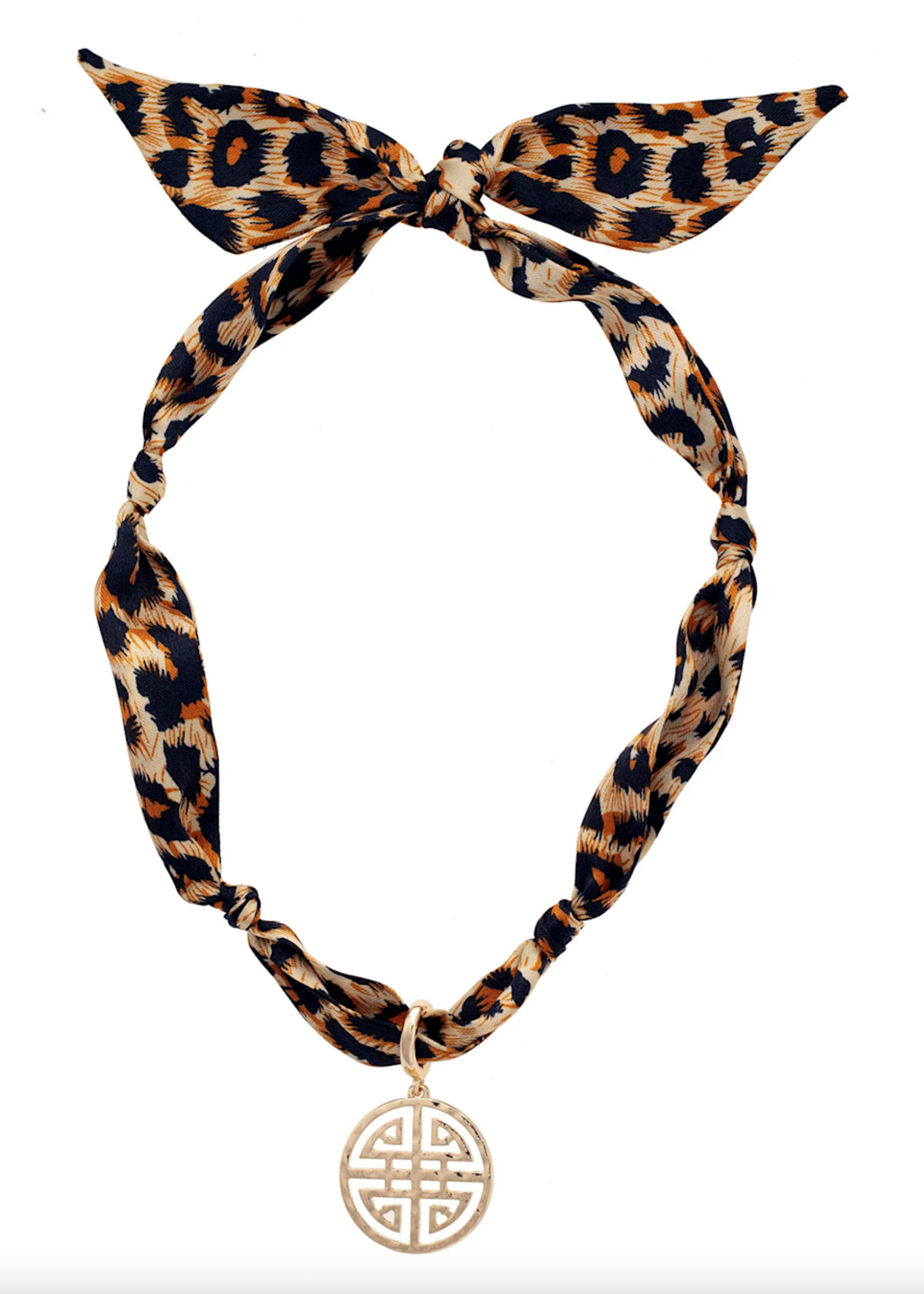 Canvas Maia Greek Keys Scarf Necklace in Leopard