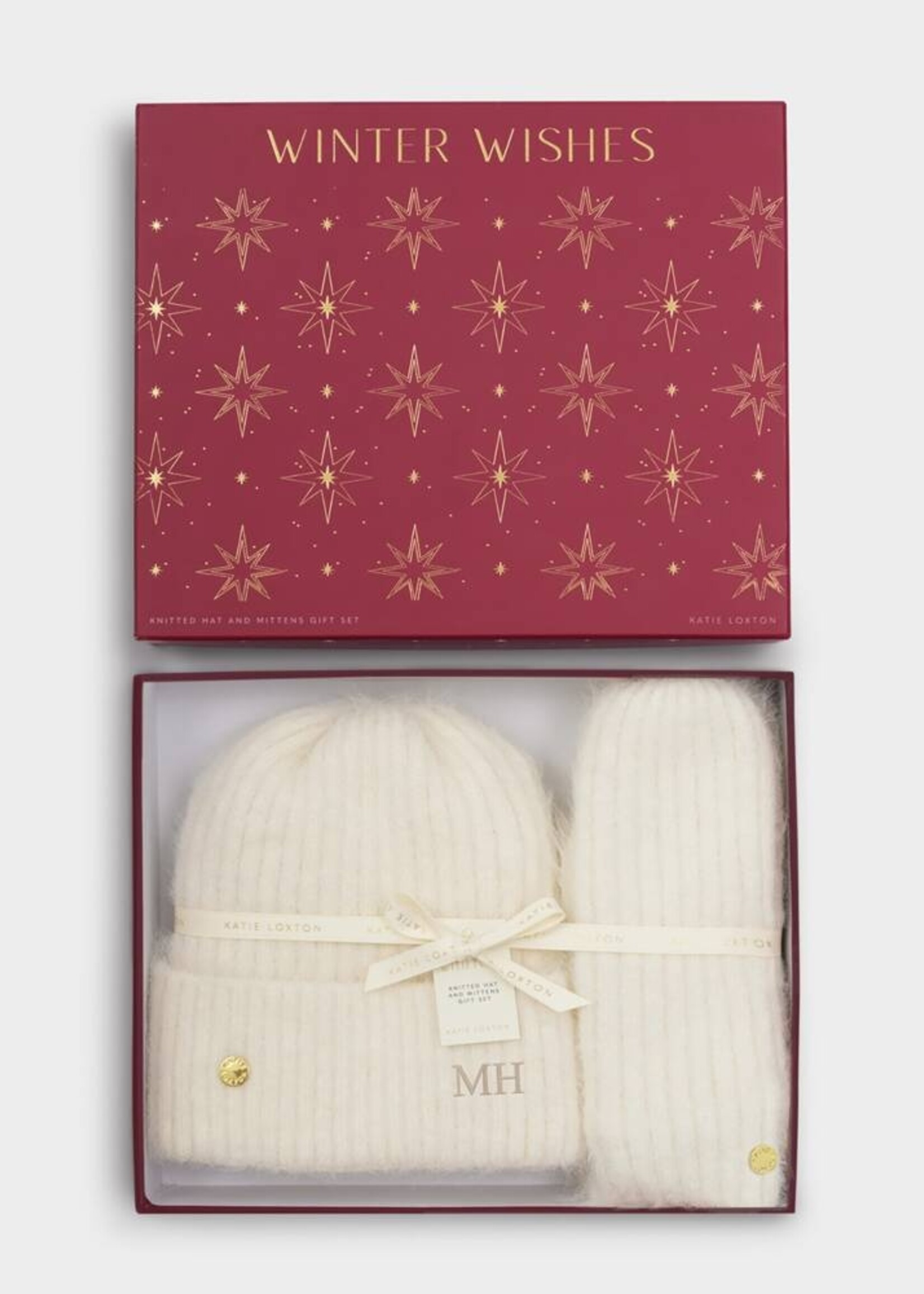 Katie Loxton Gift Boxed Hat and Mitten Set| White