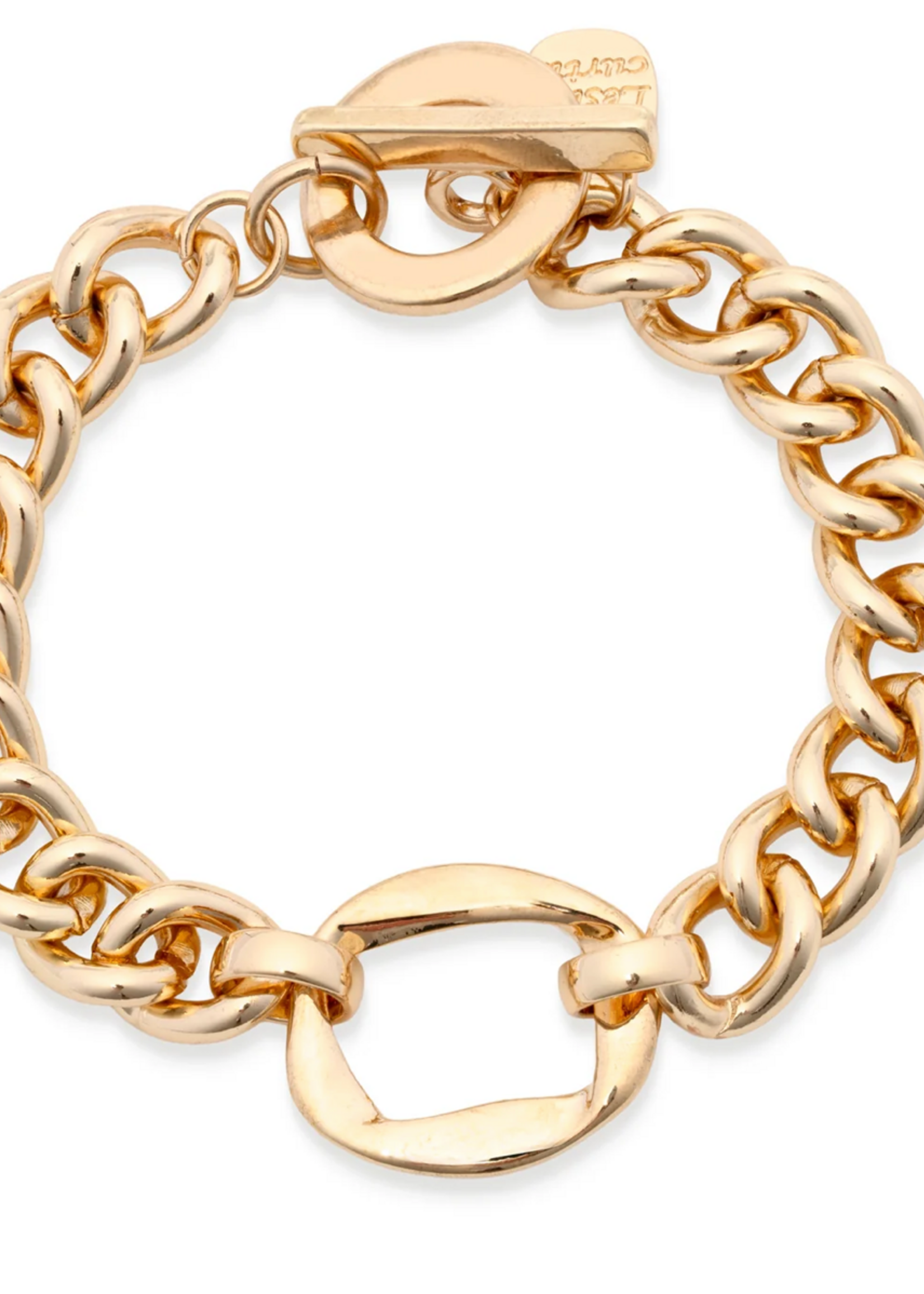 Leslie Curtis Jewelry Cynthia- Gold link chain bracelet with oval pendant