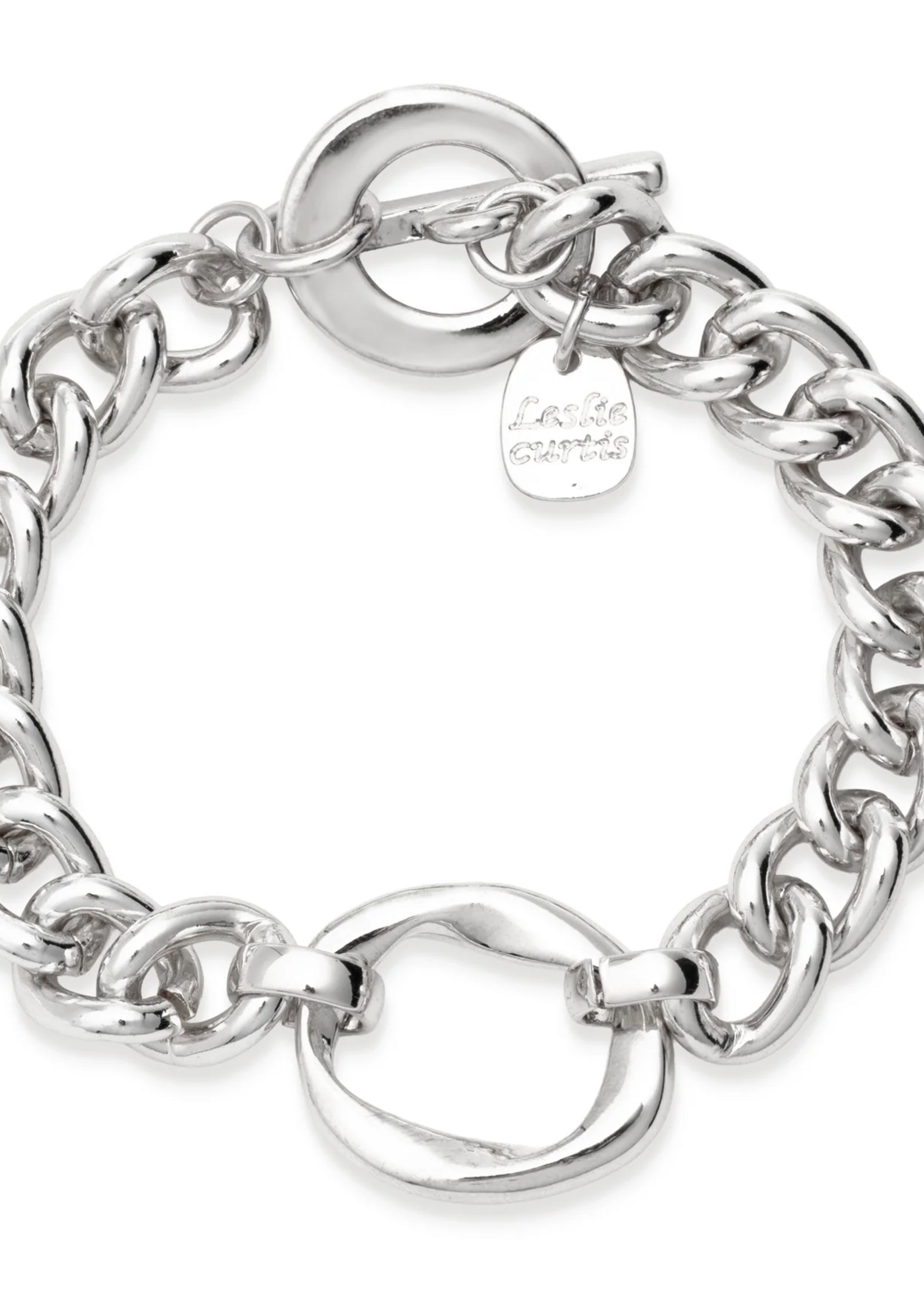 Leslie Curtis Jewelry Cynthia- Silver link chain bracelet with oval pendant
