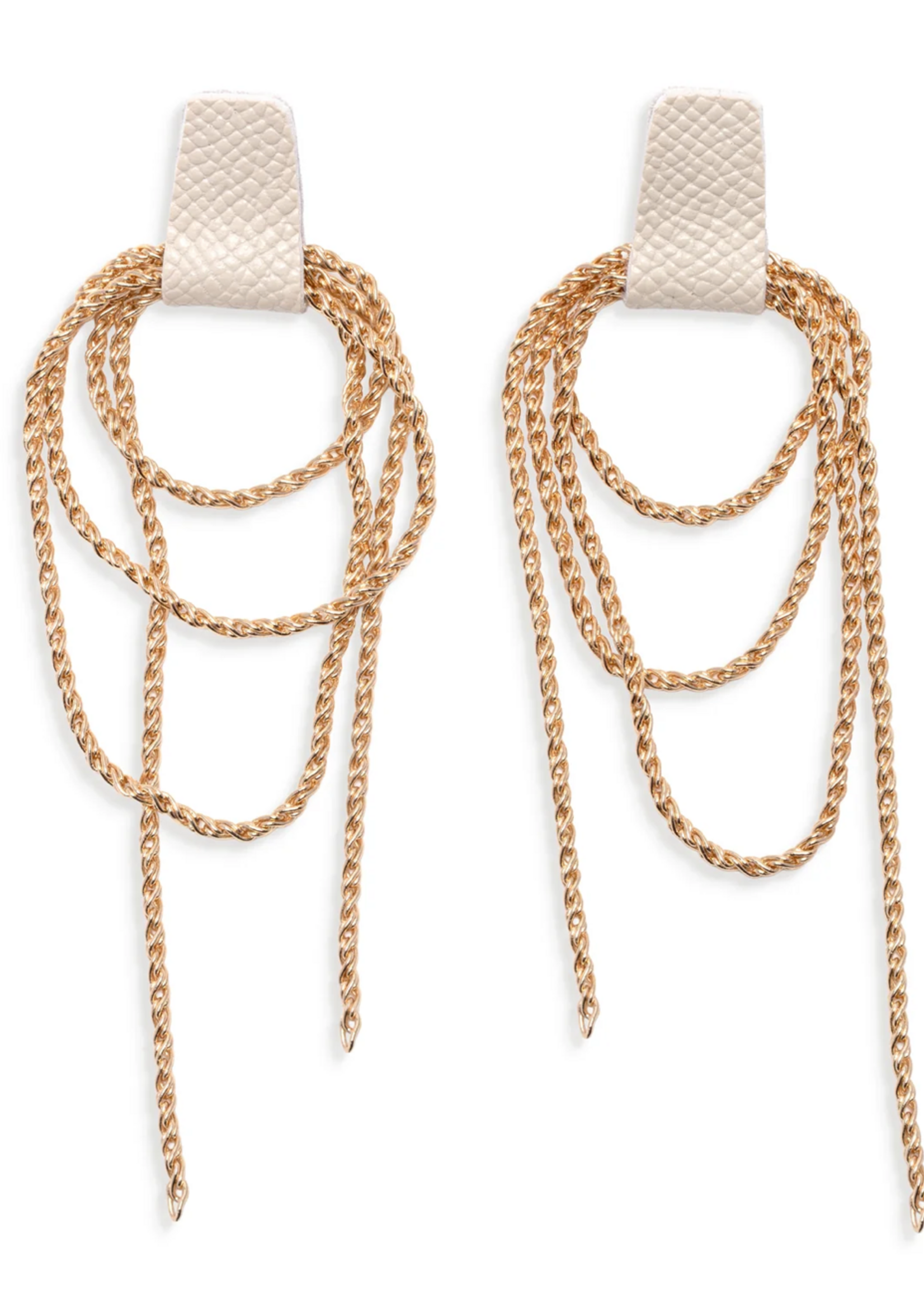 Leslie Curtis Jewelry Darla- Multi-layered drop chain with cream leather