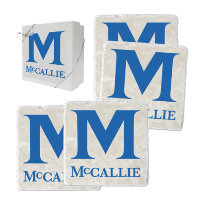 McCallie set of 4 stone coasters with M Mccallie in gift box