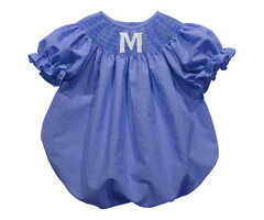Vive La Fete Smocked Royal Gingham Short Sleeved Bubble with M