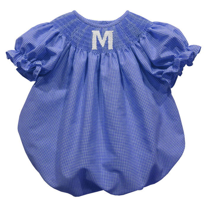 Vive La Fete Smocked Royal Gingham Short Sleeved Bubble with M