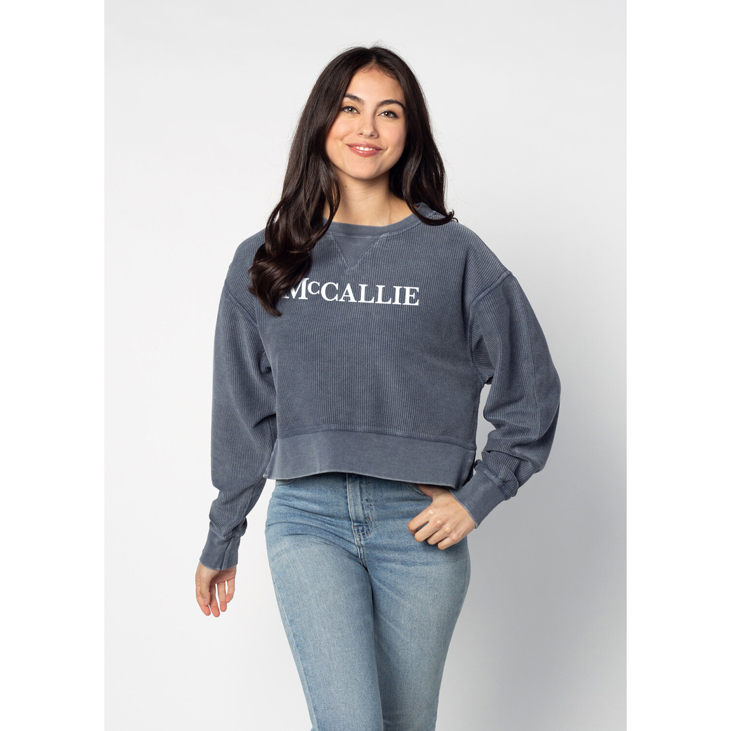 Chika d Women s Grey Corded Sweatshirt with McCallie McCallie Campus Store