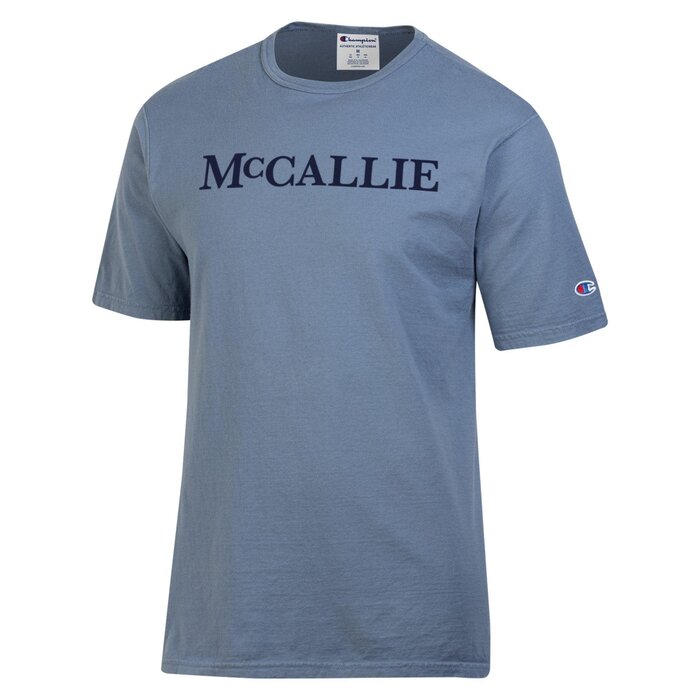 Champion Pale Blue T Shirt with Navy MCCallie