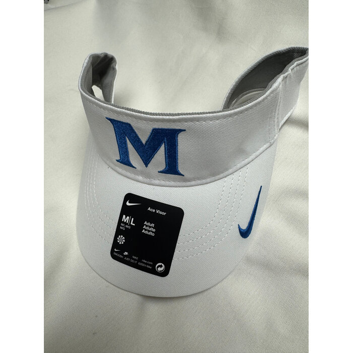 Nike White Ace Visor with royal M and swoosh on Bill