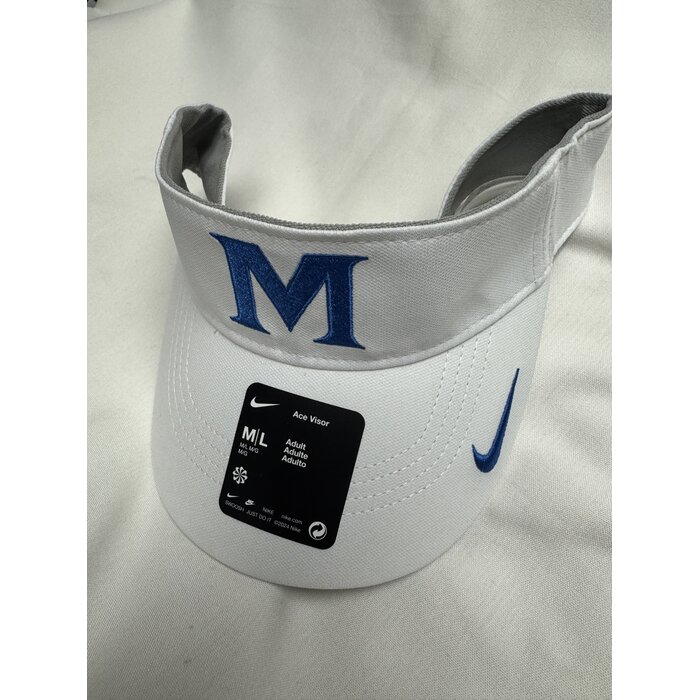Nike White Ace Visor with royal M and swoosh on Bill