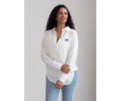 Chicka-d Women's Leisure LS Button-up White w/M