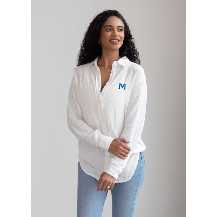 Chicka-d Women's Leisure LS Button-up White w/M