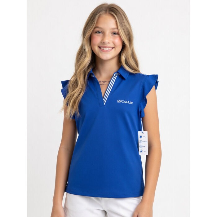 ST Women's Dayna Ruffle Polo Tank Blue w/ McCallie