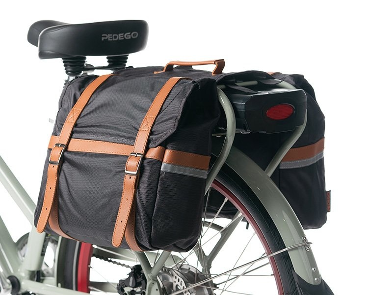 Premium Pannier with Waterproof Rainfly - Gray with Brown Leather