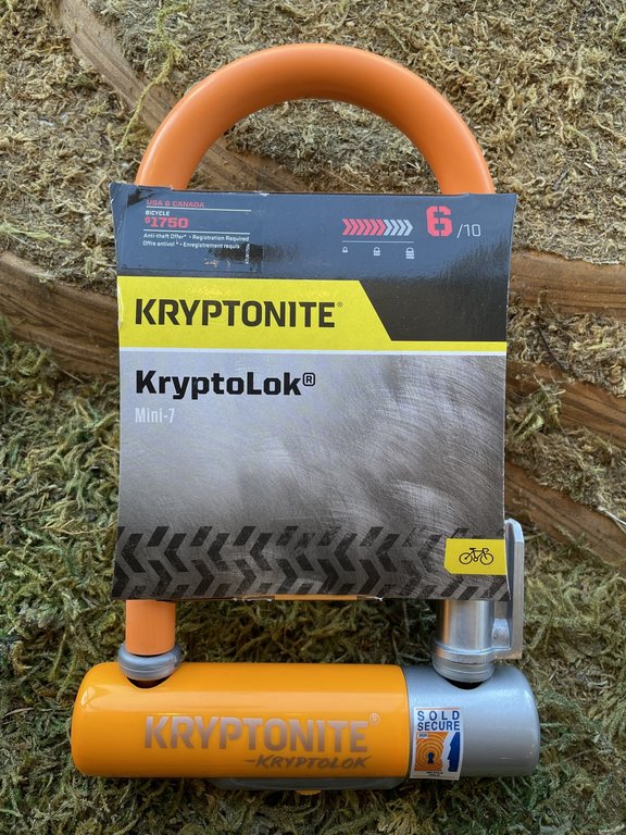 Kryptonite Kryptonite, Orange Kryptolok Mini-7 (DD), U-Lock, Key, 83x178mm, 3.25''x7'', Thickness in mm: 13mm