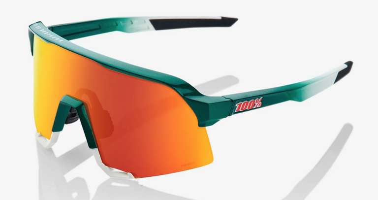 100 Percent 100% S3 Sunglasses - Gloss Metallic Bora/Matte White, HiPER Red Multilayer Mirror Lens