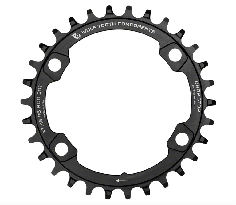 Wolf Tooth Wolf Tooth Chainring - 32t, 96 Asymmetric BCD, 4-Bolt, Drop-Stop, For Shimano XT M8000 & SLX M7000 Cranks, Black