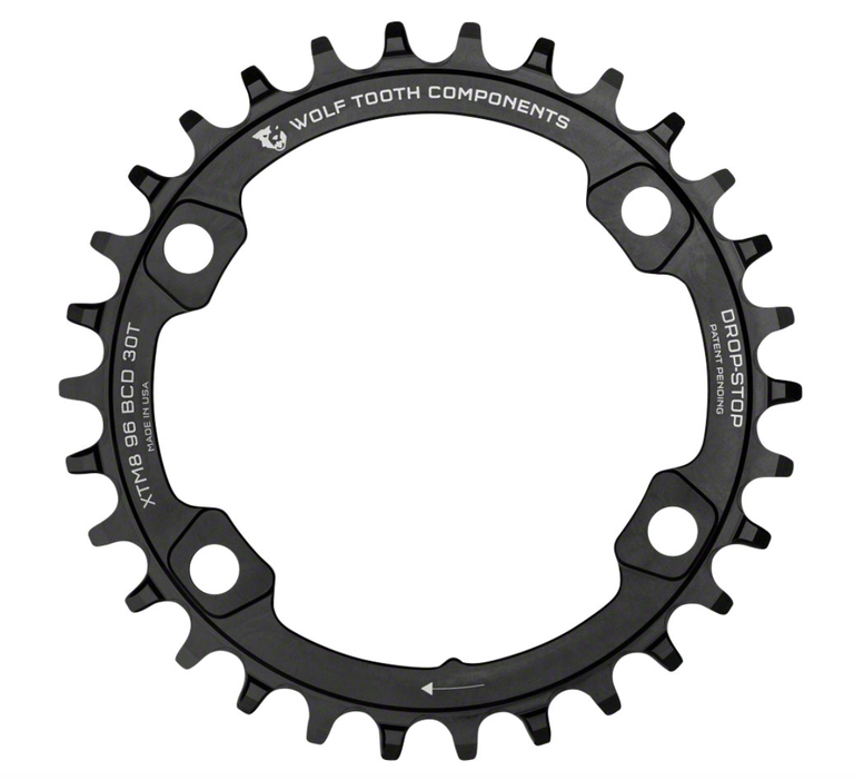 Wolf Tooth Wolf Tooth Chainring - 34t, 96 Asymmetric BCD, 4-Bolt, Drop-Stop, For Shimano XT M8000 & SLX M7000 Cranks, Black