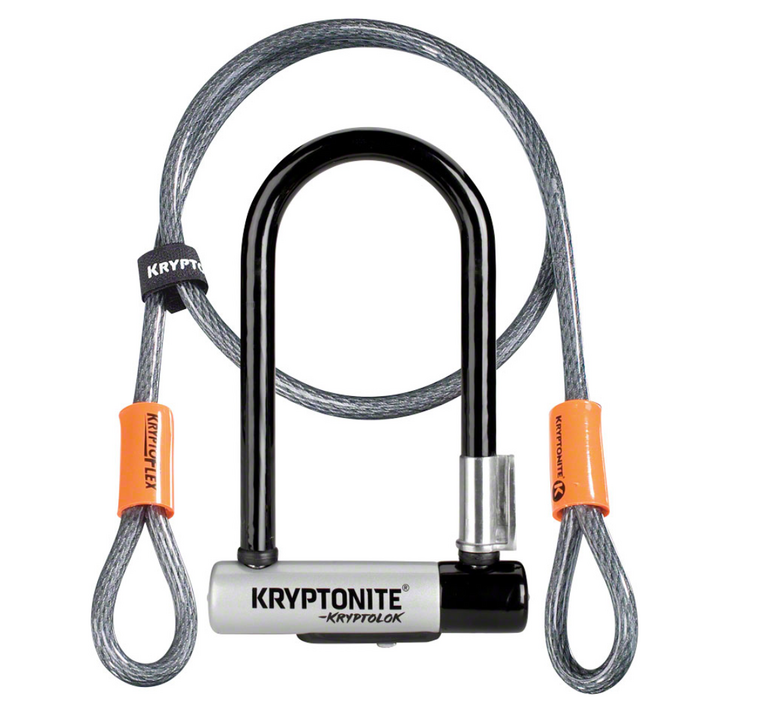 Kryptonite Kryptonite KryptoLok U-Lock - 3.25 x 7", Keyed, Black, Includes 4' cable and bracket