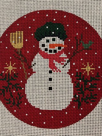 LMX018 Snowman on Red Ornament