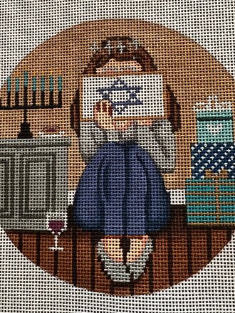 GS197 Hanukah Stitching Girl Ornament