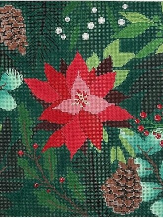 Laura Love Designs PW78 Poinsettia Botannical Pillow - Green