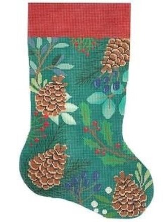Laura Love Designs ST02B Green Stocking w/Pinecones