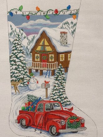 Alice Peterson 4280 Red Truck & Ski Lodge Stocking