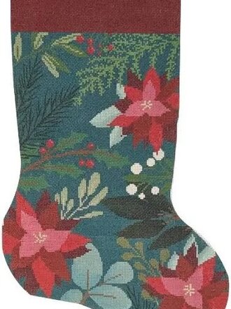 Laura Love Designs ST01B Green Stocking w/Red Flowers