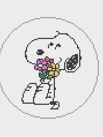 Officially Needlepoint EV03 Snoopy Hugging Flowers