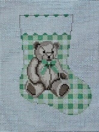 Susan Roberts 5423 Green Gingham Teddy Mini Stocking