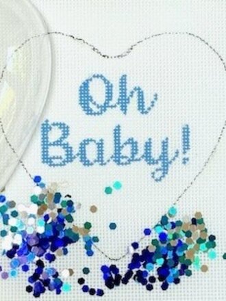 Kate Dickerson OMD53 Heart "Oh Baby" blue w/dome and confetti