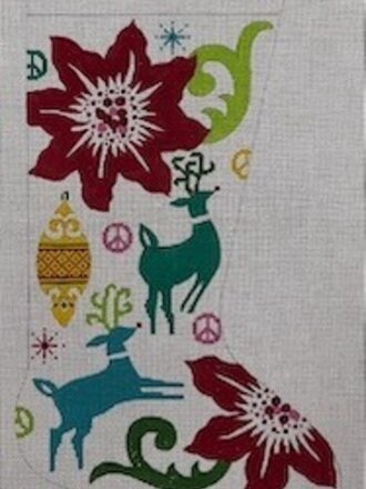 Alice Peterson 2434 Poinsettia & Deer Stocking