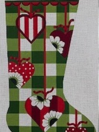 Alice Peterson 4686 Hearts on Green Squares Stocking