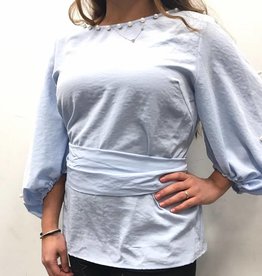 Sport Chic Sport Chic Belted Blue Top with Pearls