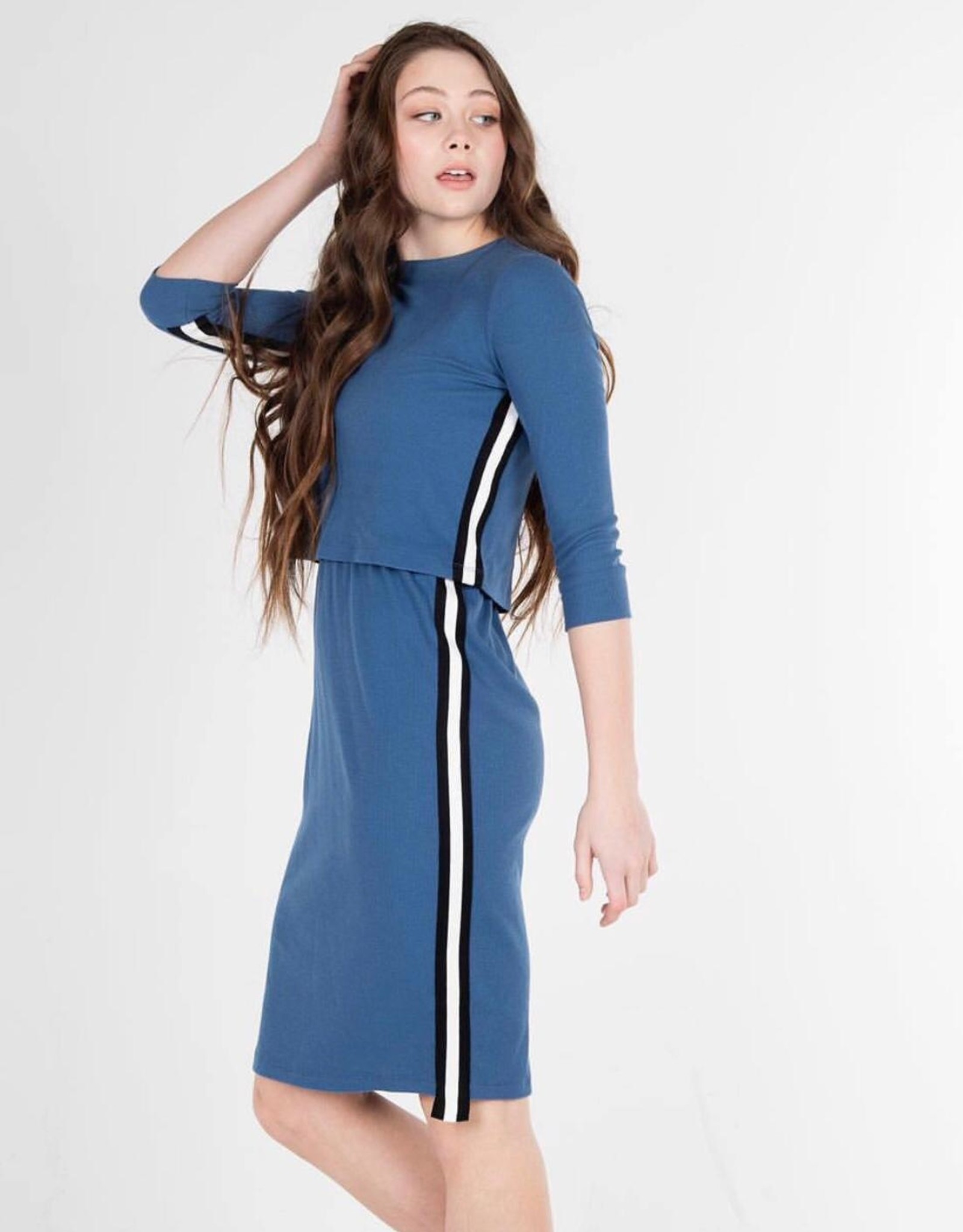 UNCLEAR Unclear Ribbed Overlay Dress with Side Stripe