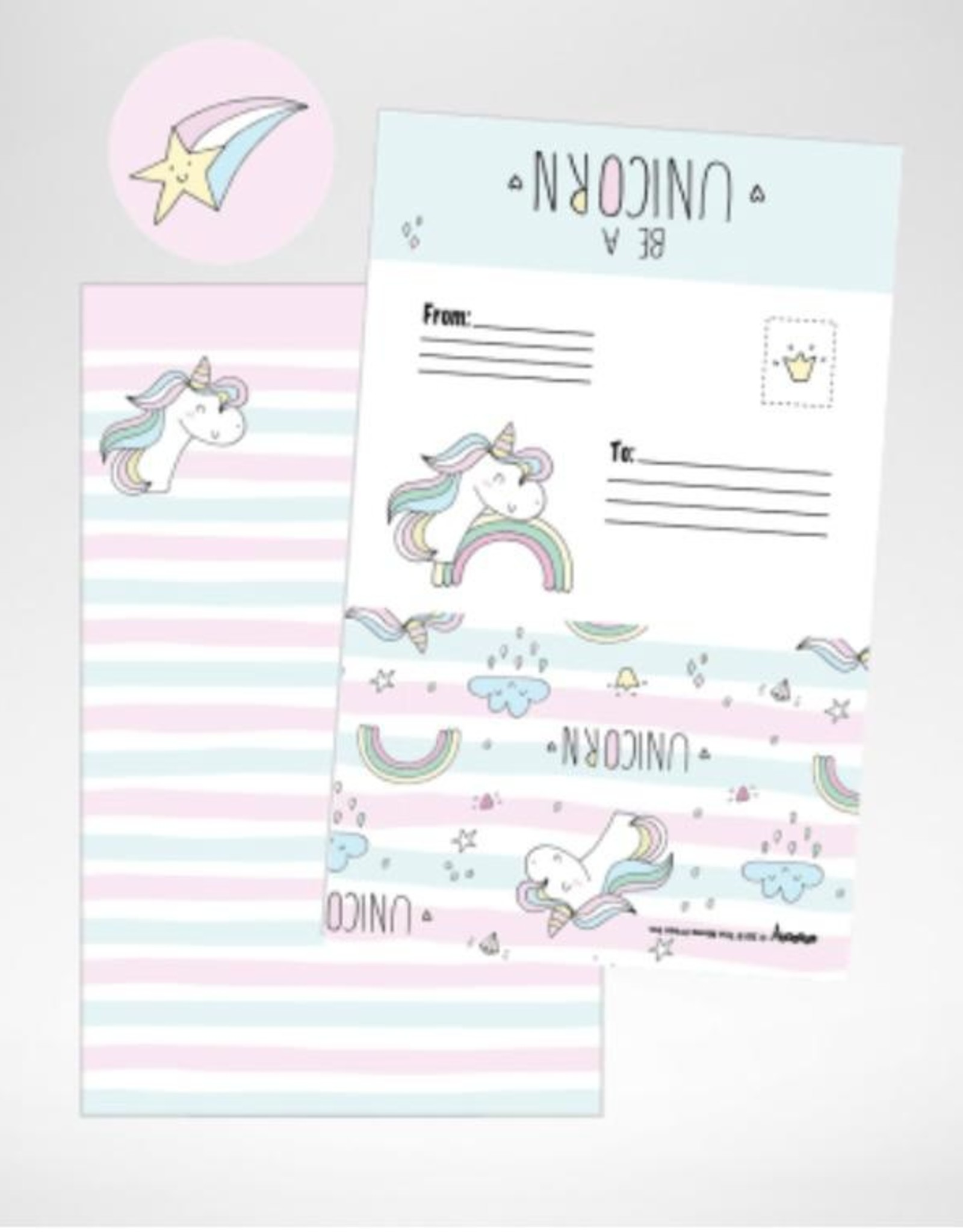 ISCREAM Iscream 8-pack Unicorn Stripes Fold-over Cards with Stickers