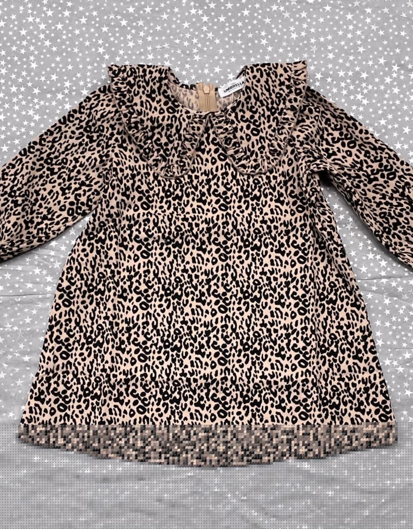 Umbrella Umbrella Leopard Print Corduroy Dress with Pointed Collar