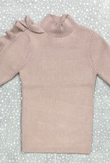 BZZY BZzy Ribbed Knit Mock Neck Top with Ruffled Sleeve