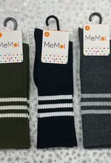 Memoi Memoi Thin Ribbed Sport Stripe Knee Sock