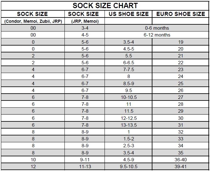 Socks & Shoe Sizes