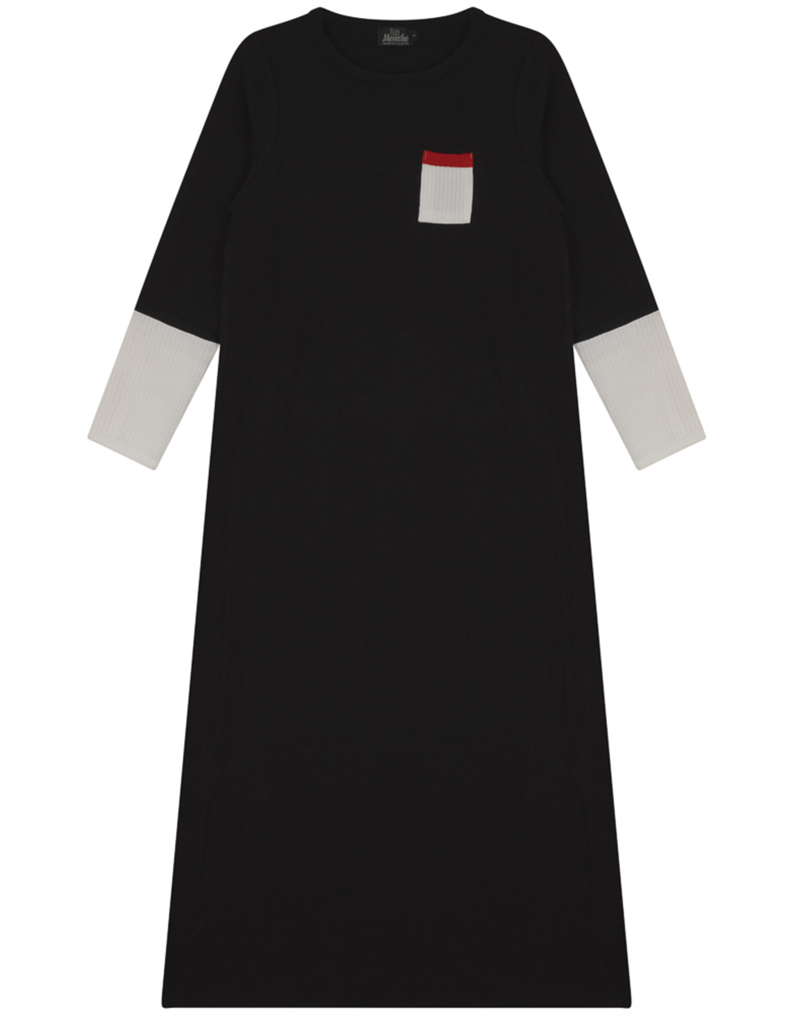 Menthe Menthe Ribbed Nightgown with Pocket and Colorblock Sleeves