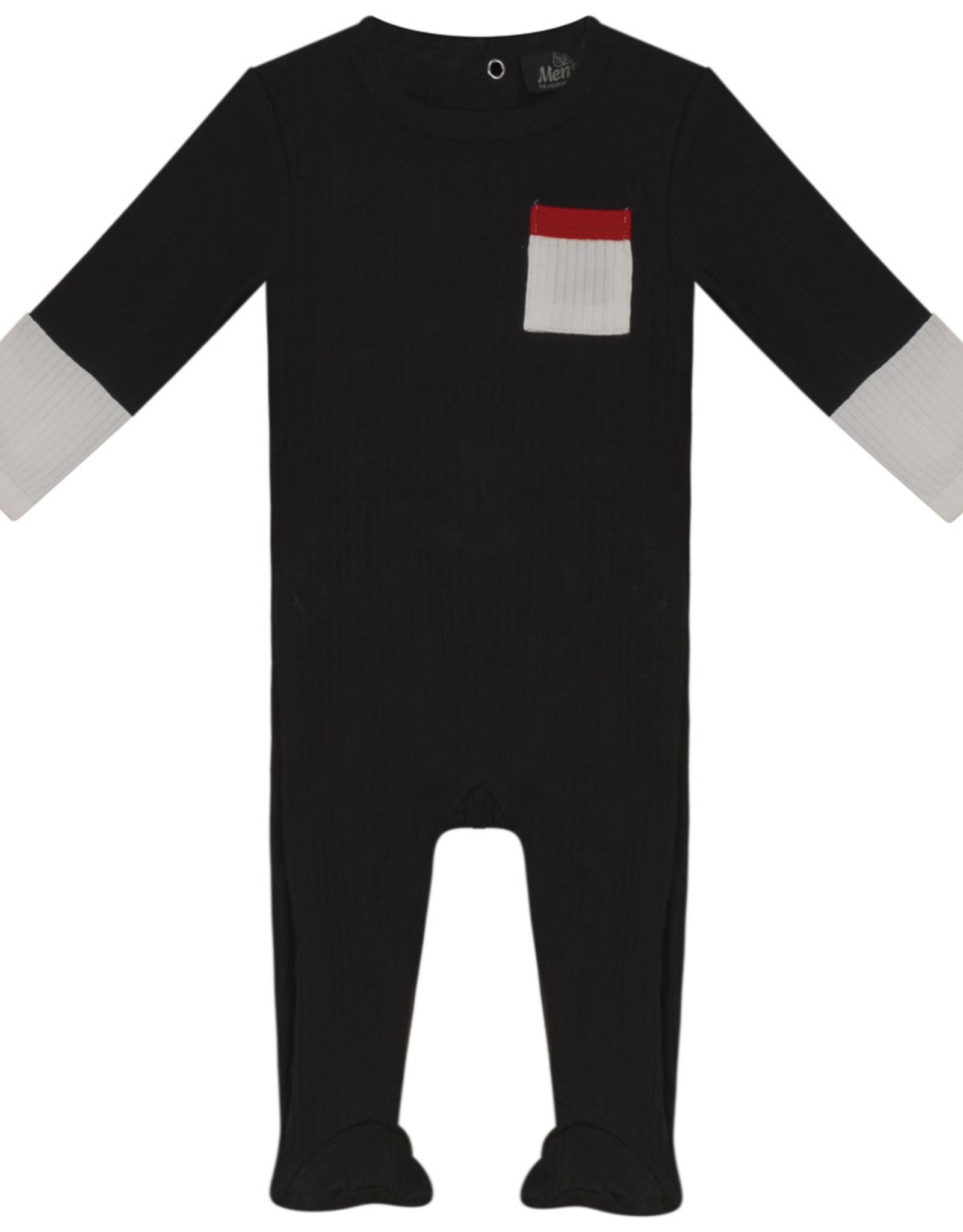Menthe Menthe Ribbed Footie Pajama with Pocket and Colorblock Sleeves