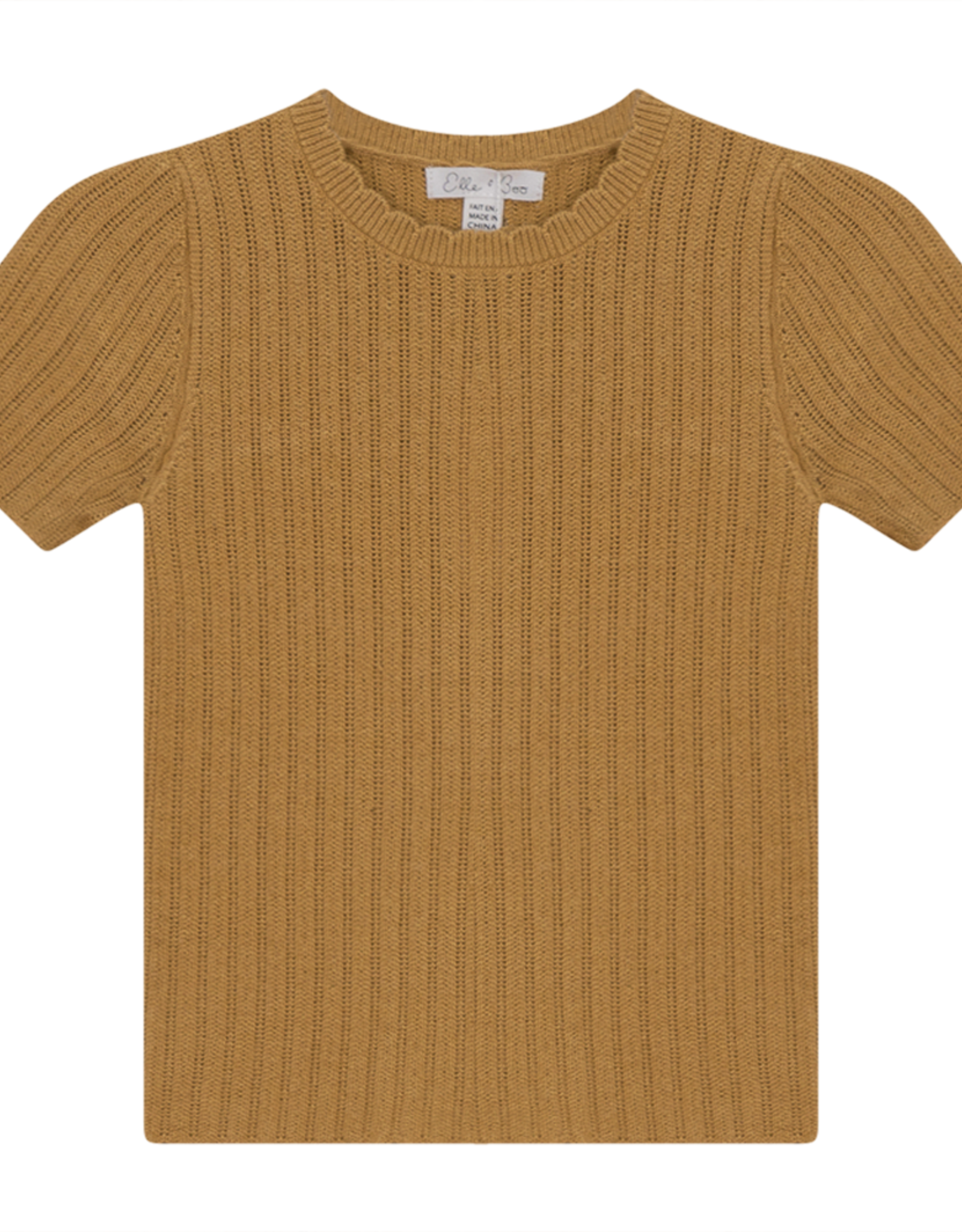 Elle & Boo Elle & Boo Crew Neck Ribbed Top with Scalloped Edging