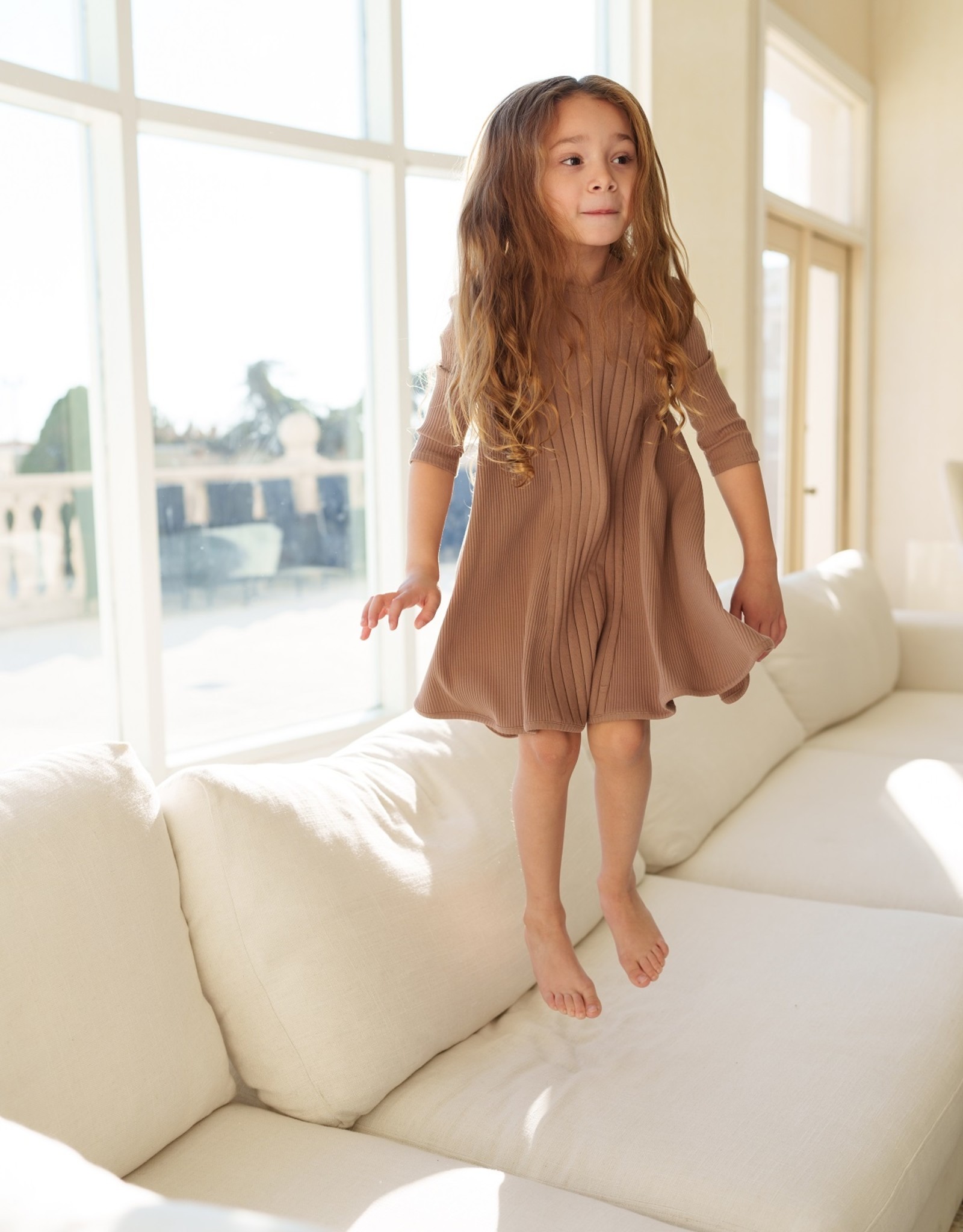 Peek A Boo Peek A Boo Multi Ribbed V-Neck Dress