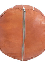 Round Leather Pouf - Light Tan