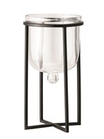 Glass Planter/Candle Holder w/Black Metal Stand