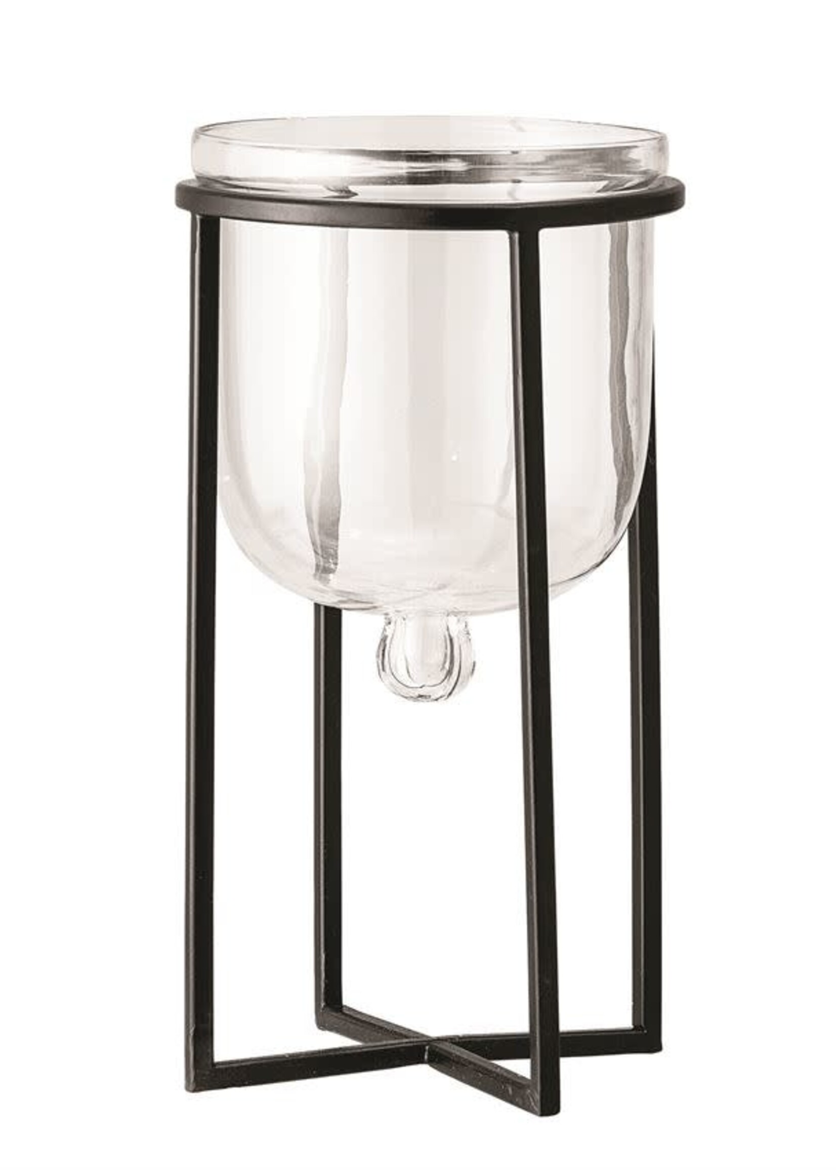 Jardinière en Verre/Porte-Bougie avec Support en Métal Noir