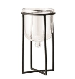 Glass Planter/Candle Holder w/Black Metal Stand