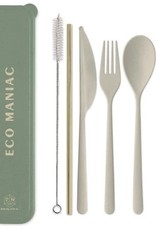 ''Eco Maniac'' - Portable Flatware set w/Gold Straw - Forest